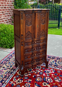 Antique French Cabinet Over Chest 4-Drawers Serpentine Carved Oak c. 1920s