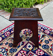 Load image into Gallery viewer, Antique English Footstool Bench Stool Carved Top Oak Rosette c. 1920s-30s