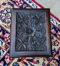 Load image into Gallery viewer, Antique English Footstool Bench Stool Carved Top Oak Rosette c. 1920s-30s