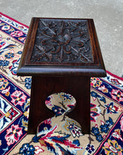 Load image into Gallery viewer, Antique English Footstool Bench Stool Carved Top Oak Rosette c. 1920s-30s