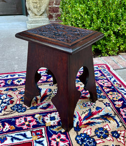 Antique English Footstool Bench Stool Carved Top Oak Rosette c. 1920s-30s