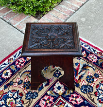 Load image into Gallery viewer, Antique English Footstool Bench Stool Carved Top Oak Rosette c. 1920s-30s