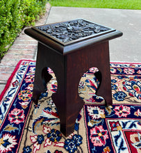 Load image into Gallery viewer, Antique English Footstool Bench Stool Carved Top Oak Rosette c. 1920s-30s