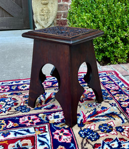 Antique English Footstool Bench Stool Carved Top Oak Rosette c. 1920s-30s