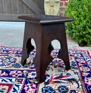 Antique English Footstool Bench Stool Carved Top Oak Rosette c. 1920s-30s