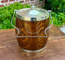Load image into Gallery viewer, Antique English Oak Biscuit Barrel Tobacco Jar Shield Porcelain 1930s #1