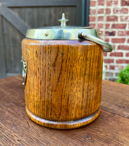 Antique English Oak Biscuit Barrel Tobacco Jar Shield Porcelain 1930s #3