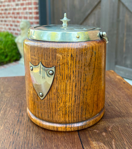 Antique English Oak Biscuit Barrel Tobacco Jar Shield Porcelain 1930s #3