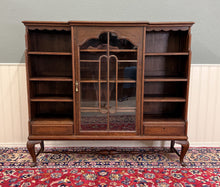 Load image into Gallery viewer, Antique English Bookcase Bookshelf Cabinet Glass Oak Queen Anne Legs 1920s-30s