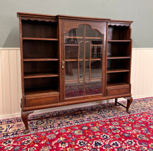 Load image into Gallery viewer, Antique English Bookcase Bookshelf Cabinet Glass Oak Queen Anne Legs 1920s-30s
