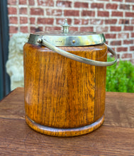 Load image into Gallery viewer, Antique English Oak Biscuit Barrel Tobacco Jar Shield Porcelain 1930s #3