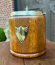 Load image into Gallery viewer, Antique English Oak Biscuit Barrel Tobacco Jar Shield Porcelain 1930s #3