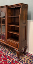 Load image into Gallery viewer, Antique English Bookcase Bookshelf Cabinet Glass Oak Queen Anne Legs 1920s-30s