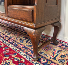 Load image into Gallery viewer, Antique English Bookcase Bookshelf Cabinet Glass Oak Queen Anne Legs 1920s-30s