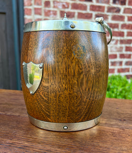 Antique English Oak Biscuit Barrel Tobacco Jar Shield Porcelain 1930s #2