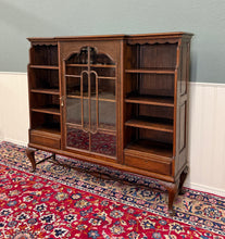 Load image into Gallery viewer, Antique English Bookcase Bookshelf Cabinet Glass Oak Queen Anne Legs 1920s-30s