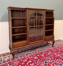 Load image into Gallery viewer, Antique English Bookcase Bookshelf Cabinet Glass Oak Queen Anne Legs 1920s-30s