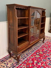 Load image into Gallery viewer, Antique English Bookcase Bookshelf Cabinet Glass Oak Queen Anne Legs 1920s-30s