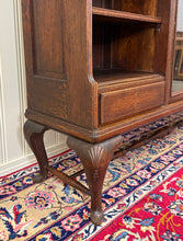 Load image into Gallery viewer, Antique English Bookcase Bookshelf Cabinet Glass Oak Queen Anne Legs 1920s-30s