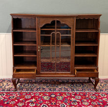 Load image into Gallery viewer, Antique English Bookcase Bookshelf Cabinet Glass Oak Queen Anne Legs 1920s-30s