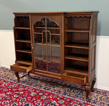 Load image into Gallery viewer, Antique English Bookcase Bookshelf Cabinet Glass Oak Queen Anne Legs 1920s-30s