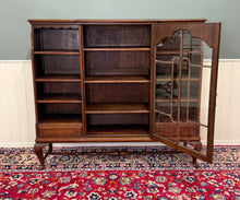 Load image into Gallery viewer, Antique English Bookcase Bookshelf Cabinet Glass Oak Queen Anne Legs 1920s-30s