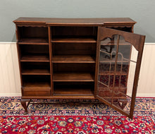 Load image into Gallery viewer, Antique English Bookcase Bookshelf Cabinet Glass Oak Queen Anne Legs 1920s-30s