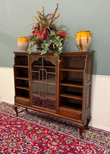 Load image into Gallery viewer, Antique English Bookcase Bookshelf Cabinet Glass Oak Queen Anne Legs 1920s-30s