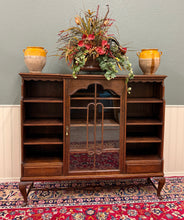 Load image into Gallery viewer, Antique English Bookcase Bookshelf Cabinet Glass Oak Queen Anne Legs 1920s-30s