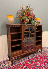 Load image into Gallery viewer, Antique English Bookcase Bookshelf Cabinet Glass Oak Queen Anne Legs 1920s-30s