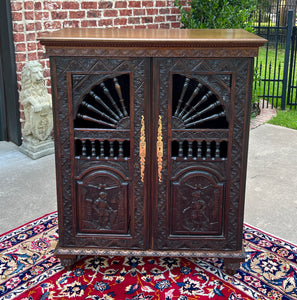 Antique French Breton Cabinet Cupboard Storage Bookcase Entry Carved Oak 19th C