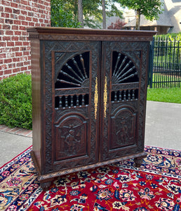 Antique French Breton Cabinet Cupboard Storage Bookcase Entry Carved Oak 19th C