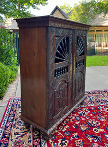 Antique French Breton Cabinet Cupboard Storage Bookcase Entry Carved Oak 19th C