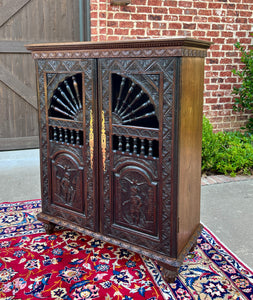 Antique French Breton Cabinet Cupboard Storage Bookcase Entry Carved Oak 19th C