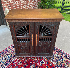 Antique French Breton Cabinet Cupboard Storage Bookcase Entry Carved Oak 19th C