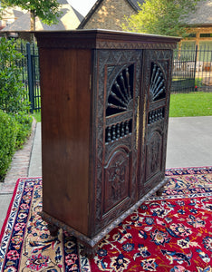 Antique French Breton Cabinet Cupboard Storage Bookcase Entry Carved Oak 19th C