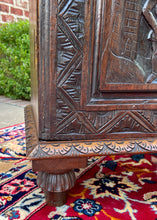 Load image into Gallery viewer, Antique French Breton Cabinet Cupboard Storage Bookcase Entry Carved Oak 19th C
