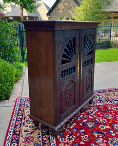 Antique French Breton Cabinet Cupboard Storage Bookcase Entry Carved Oak 19th C