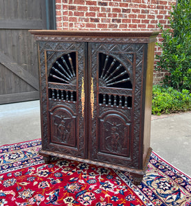 Antique French Breton Cabinet Cupboard Storage Bookcase Entry Carved Oak 19th C