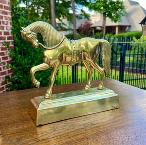 Antique English PAIR Trotting Horse Brass Bookends 1930s