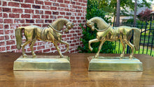 Load image into Gallery viewer, Antique English PAIR Trotting Horse Brass Bookends 1930s