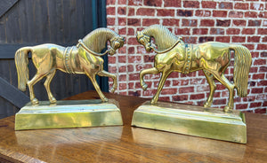 Antique English PAIR Trotting Horse Brass Bookends 1930s