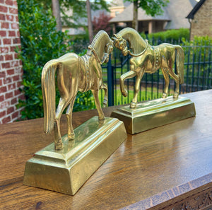 Antique English PAIR Trotting Horse Brass Bookends 1930s