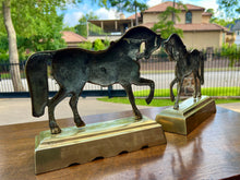 Load image into Gallery viewer, Antique English PAIR Trotting Horse Brass Bookends 1930s