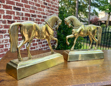 Load image into Gallery viewer, Antique English PAIR Trotting Horse Brass Bookends 1930s