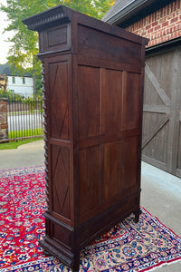 Antique French Bookcase Cabinet Display BARLEY TWIST Oak Renaissance 19th C