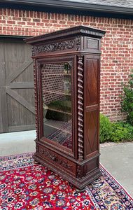 Antique French Bookcase Cabinet Display BARLEY TWIST Oak Renaissance 19th C