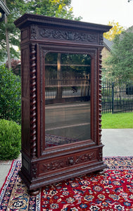Antique French Bookcase Cabinet Display BARLEY TWIST Oak Renaissance 19th C
