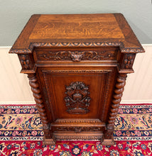 Load image into Gallery viewer, Antique French Renaissance Revival Oak Cabinet Barley Twist Carved Drawers 19thC
