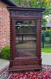 Antique French Bookcase Cabinet Display BARLEY TWIST Oak Renaissance 19th C